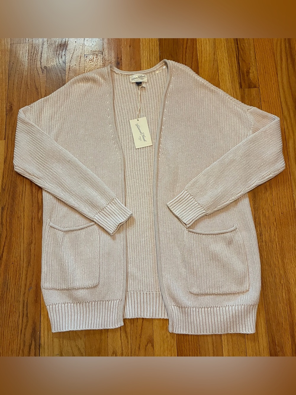 Universal Thread Oatmeal Beige Cotton Knit Open Front Pockets Cardigan Women’s S